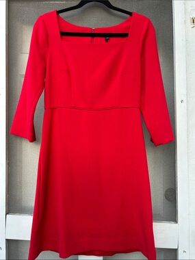 Red Square-Neck A-Line Dress